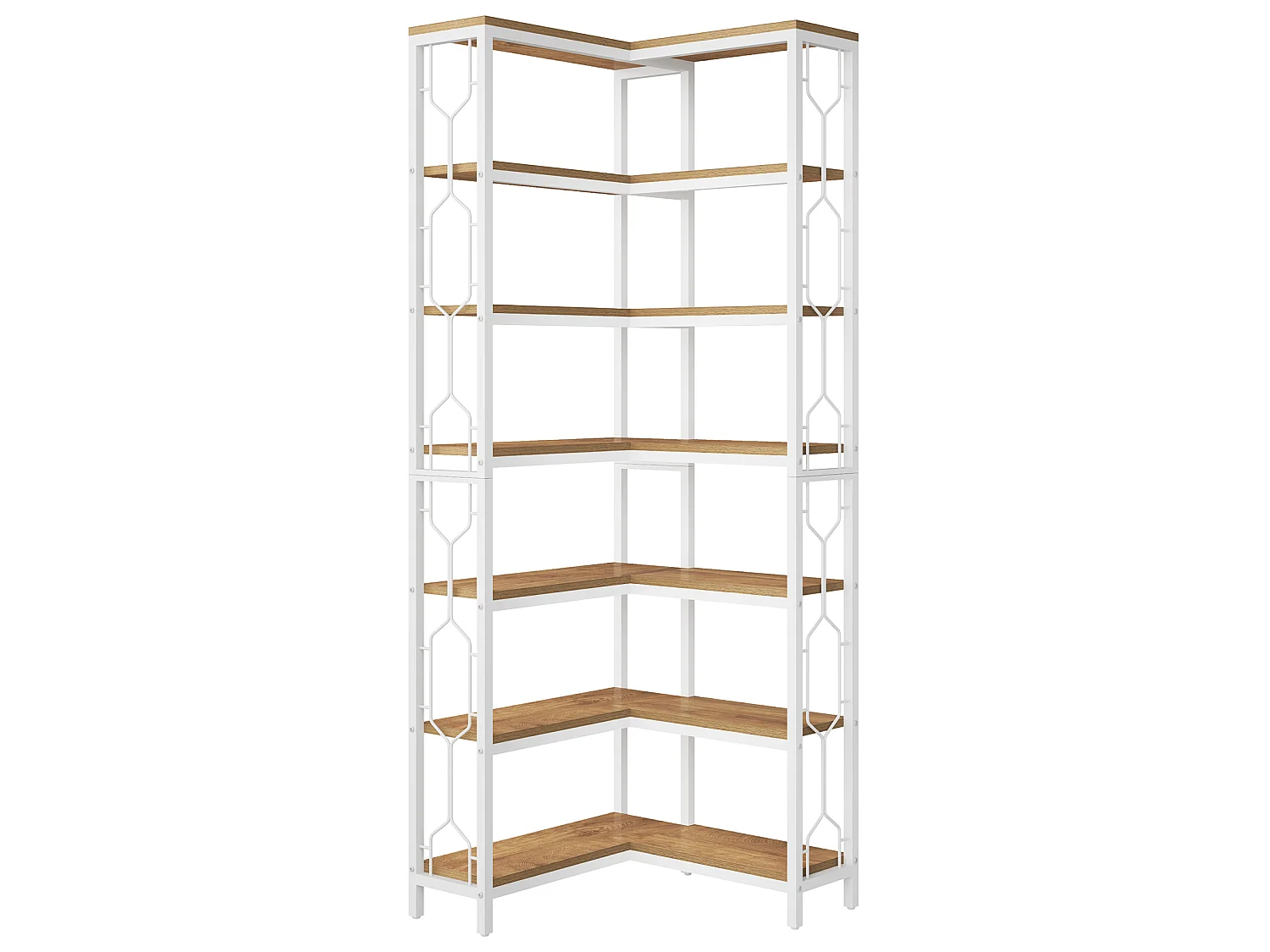 Hoekplank met 6 niveaus, 200 cm hoge boekenplank met opbergruimte, hoekboekenplank en boekenkast