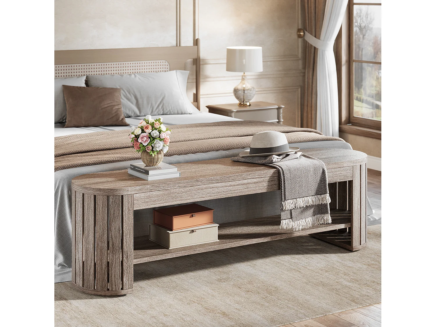 Banc De Rangement Pour Chaussures 160 Cm, Banc D'entrée étroit En Bois à 2 Niveaux, Gris