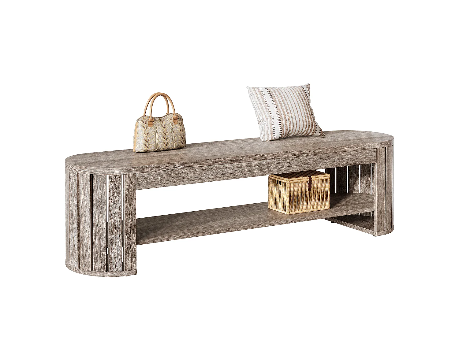 Banc De Rangement Pour Chaussures 160 Cm, Banc D'entrée étroit En Bois à 2 Niveaux, Gris