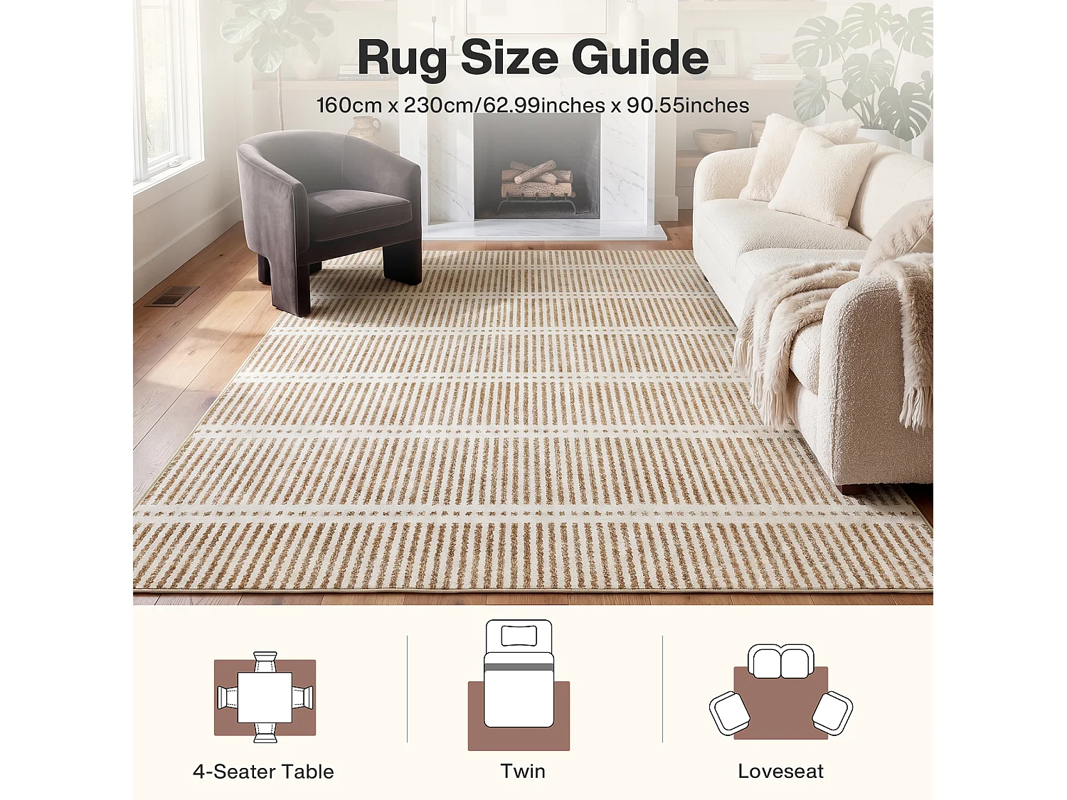 Tapis modernes pour salon - Tapis lavables - 160 x 230 cm - Marron
