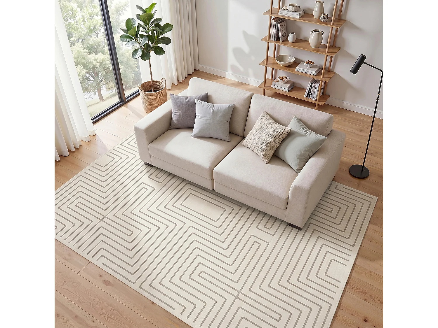 Tapis modernes pour salon - Tapis géométriques lavables - 160 x 230 cm Beige