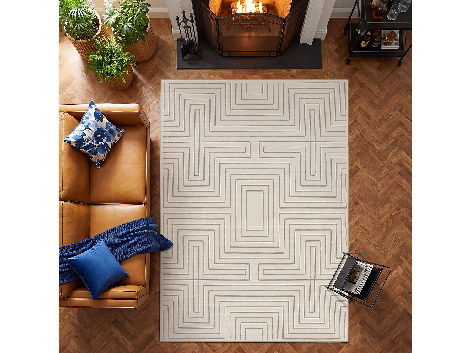 Tapis modernes pour salon - Tapis géométriques lavables - 160 x 230 cm Beige