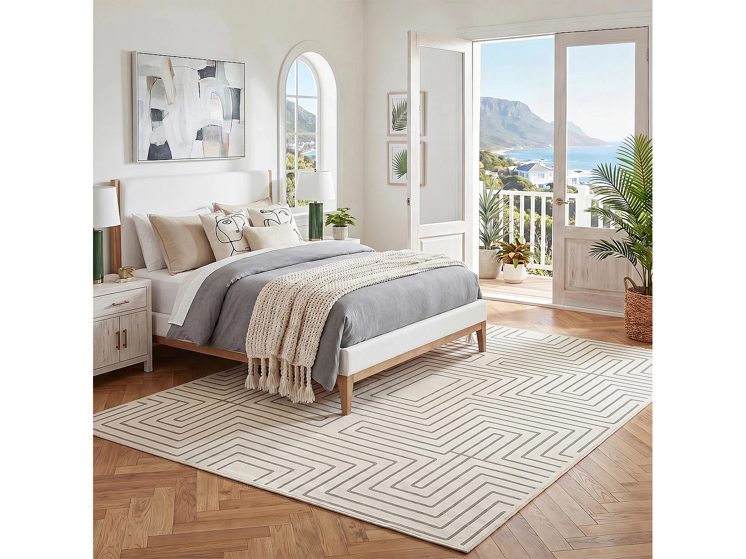 Tapis modernes pour salon - Tapis géométriques lavables - 160 x 230 cm Beige