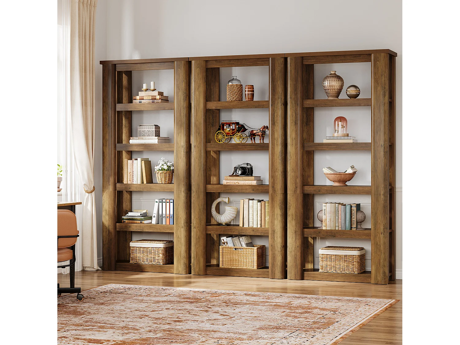 Étagère à livres à 6 niveaux de 180 cm de haut, bibliothèque ouverte rustique, bibliothèque vintage, étagères de rangement sur pied