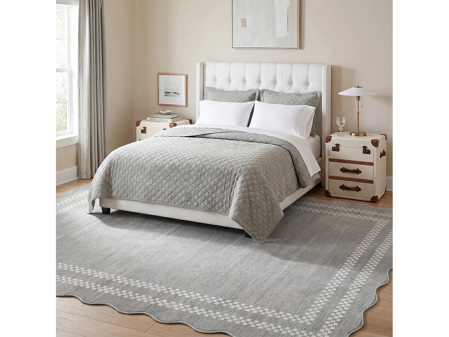 Tapis de salon modernes - Motif vagues, lavable - 200 x 300 cm, gris