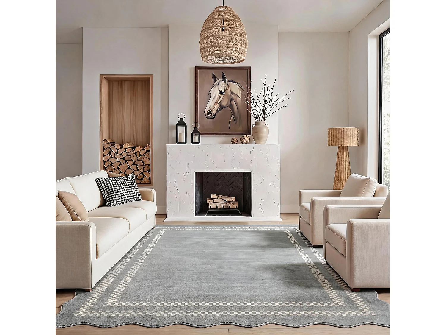 Tapis de salon modernes - Motif vagues, lavable - 200 x 300 cm, gris