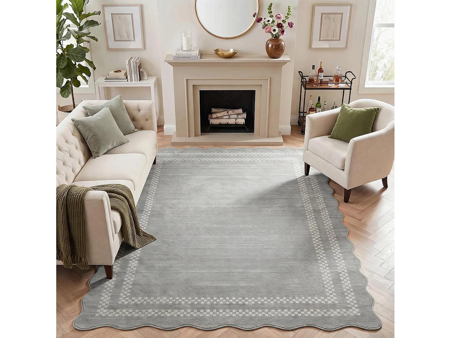 Tapis de salon modernes - Motif vagues, lavable - 200 x 300 cm, gris