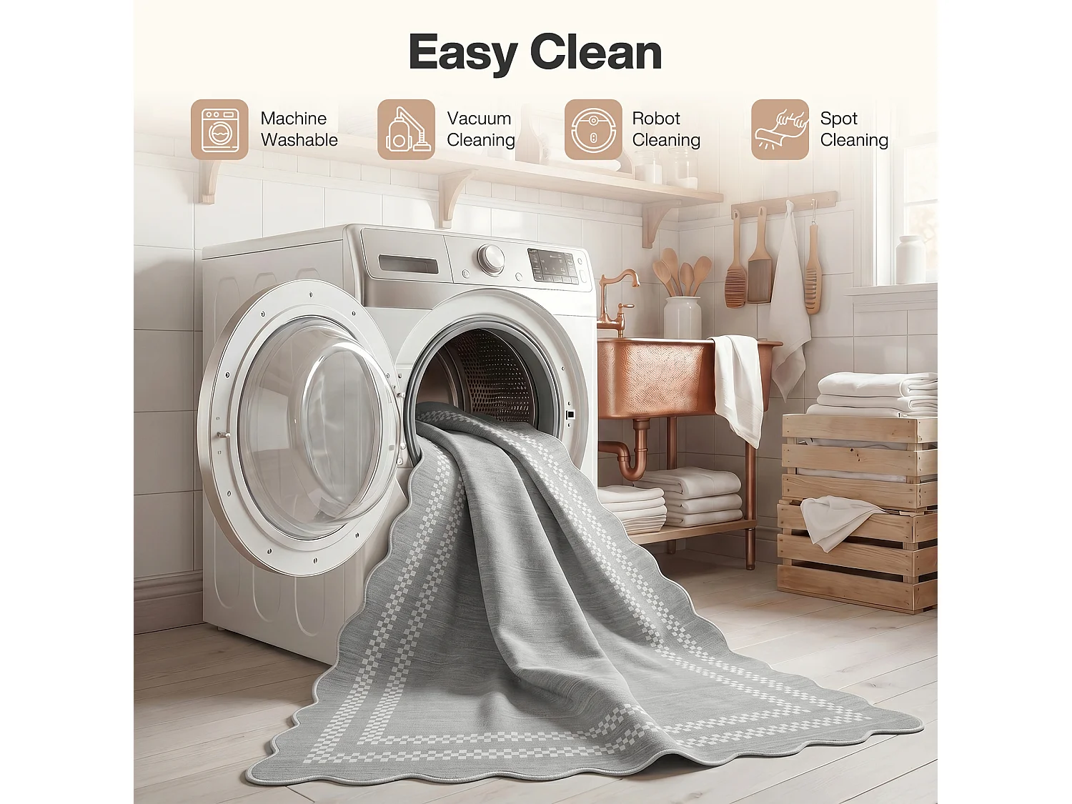 Tapis de salon modernes - Motif vagues, lavable - 200 x 300 cm, gris