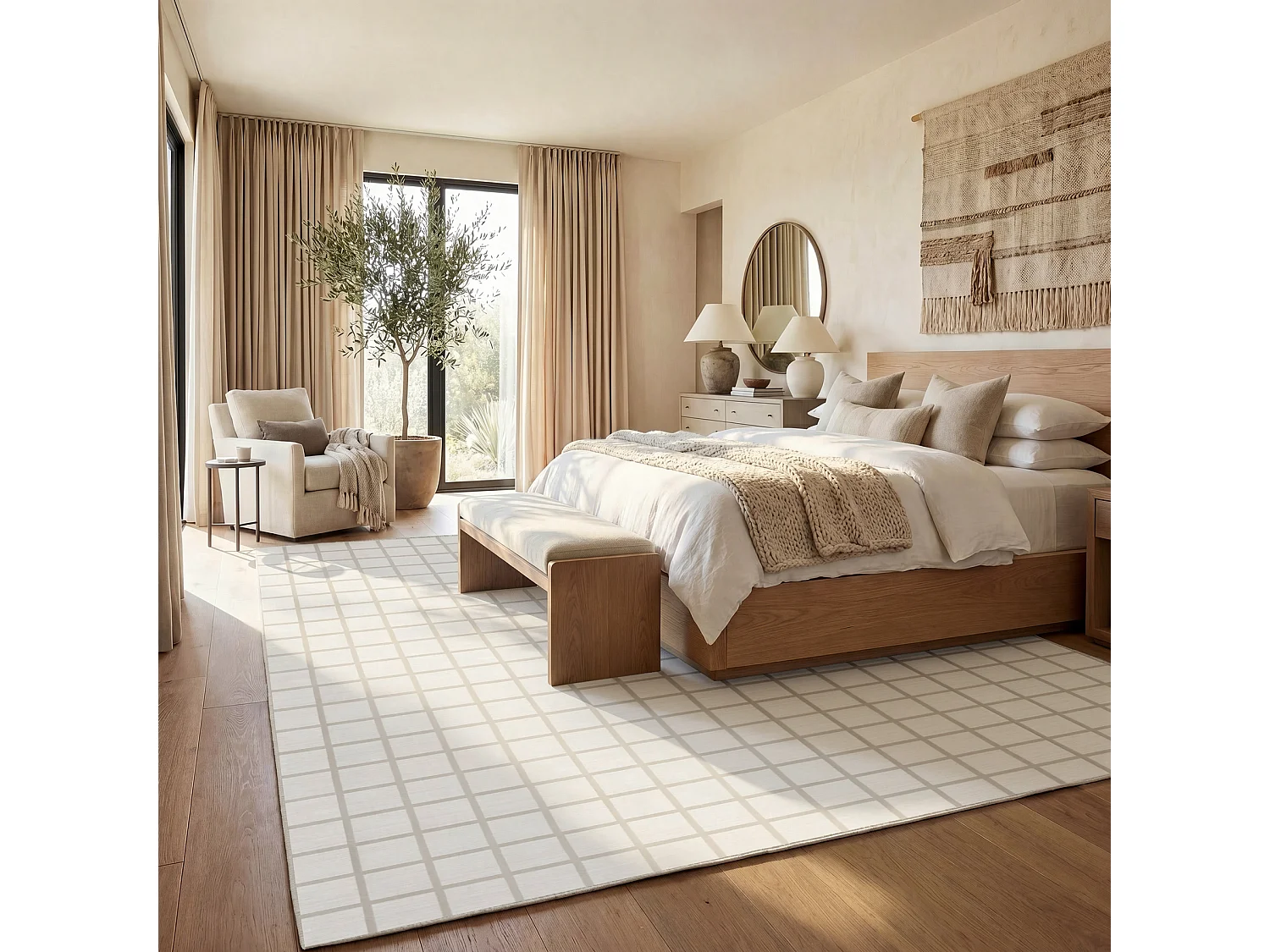 Moderne geruite vloerkleden voor de woonkamer - Wasbare vloerkleden - 200x300 cm Beige