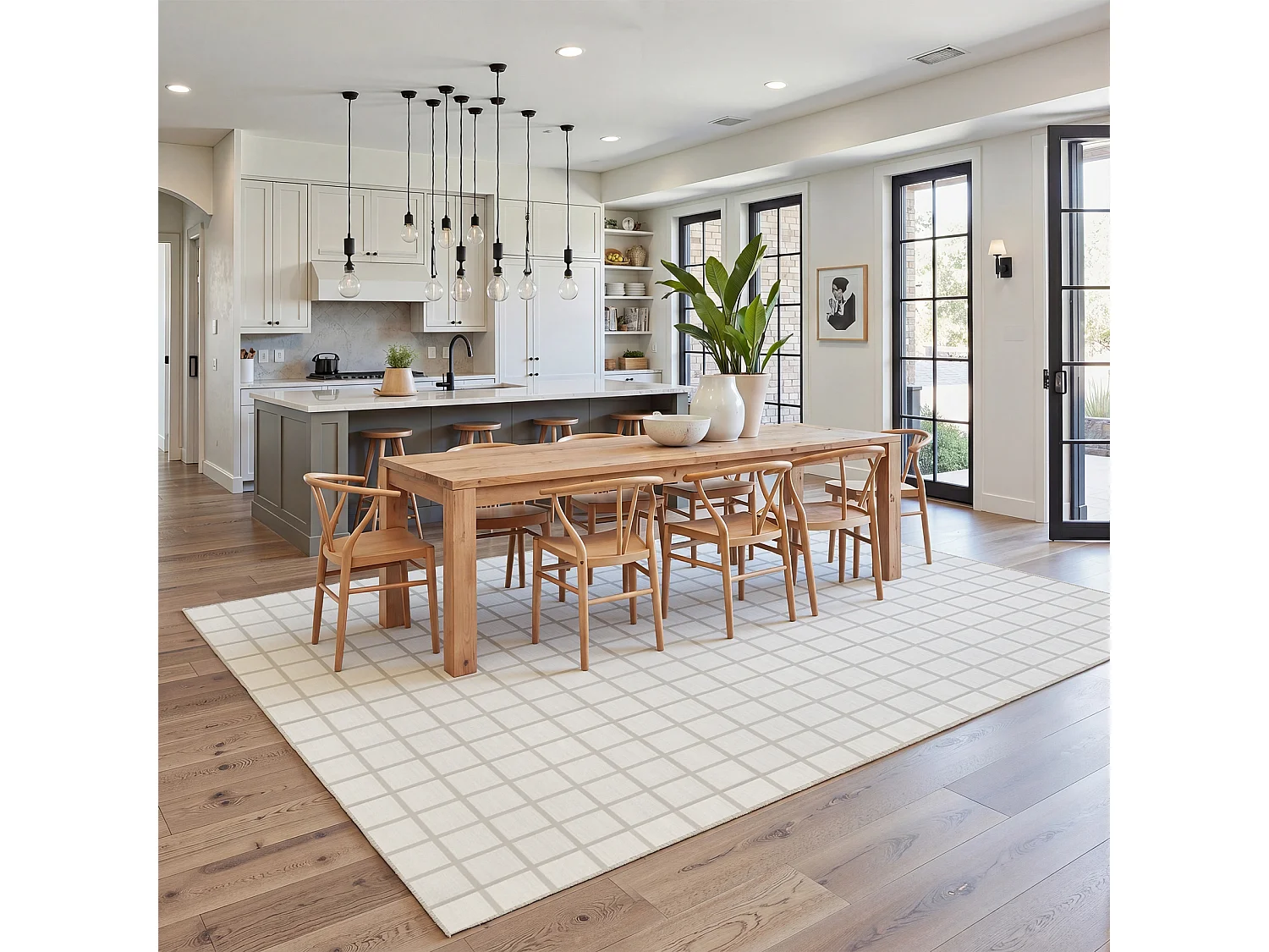 Moderne geruite vloerkleden voor de woonkamer - Wasbare vloerkleden - 200x300 cm Beige
