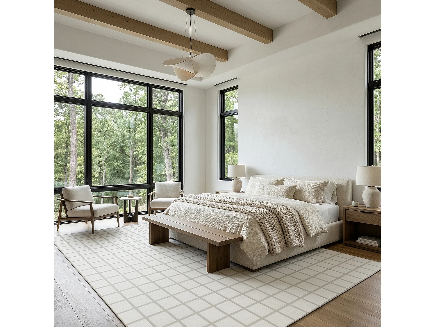 Moderne geruite vloerkleden voor de woonkamer - Wasbare vloerkleden - 200x300 cm Beige
