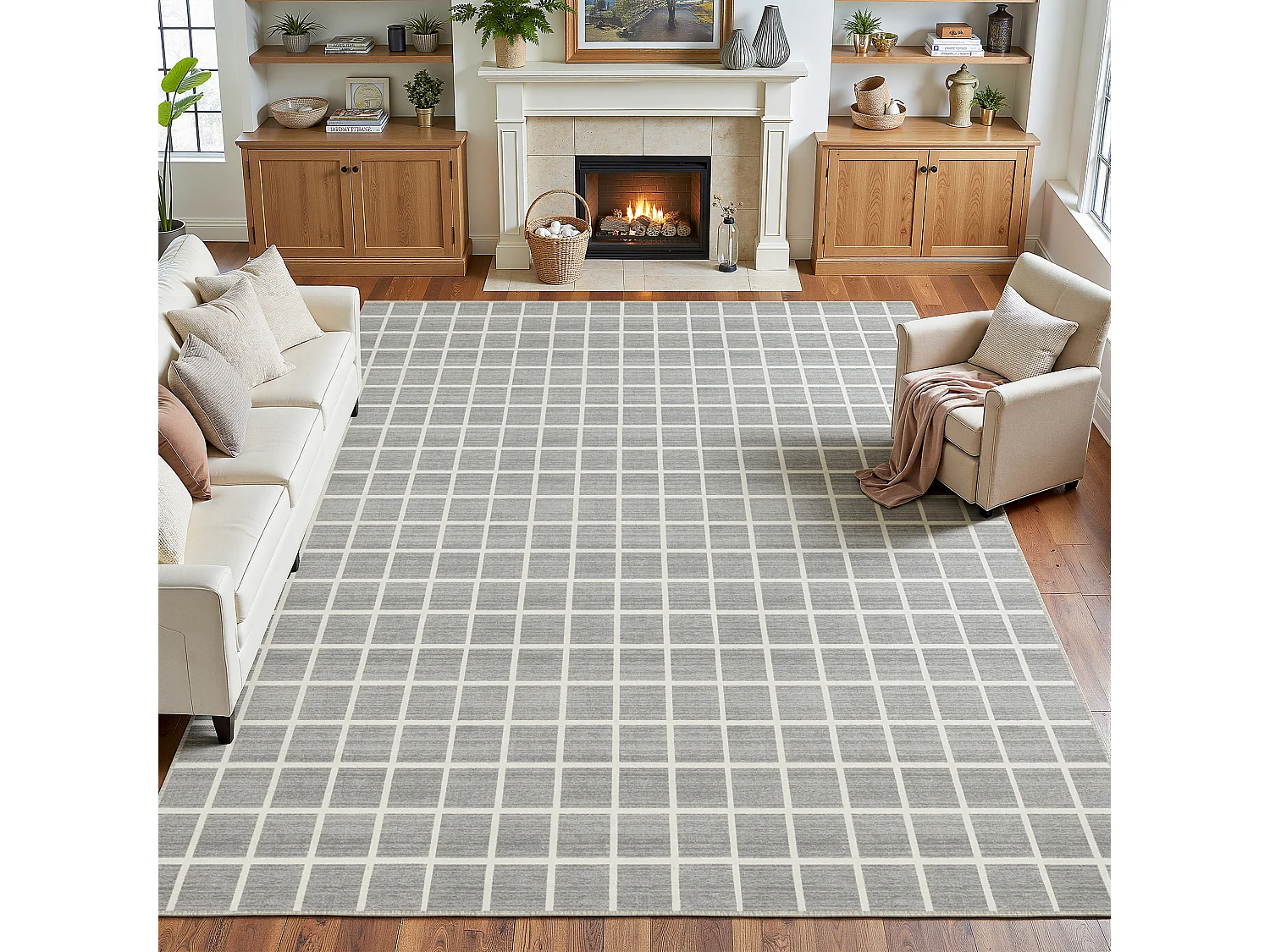 Moderne geruite vloerkleden voor de woonkamer - Wasbare vloerkleden - 200x300 cm Grijs