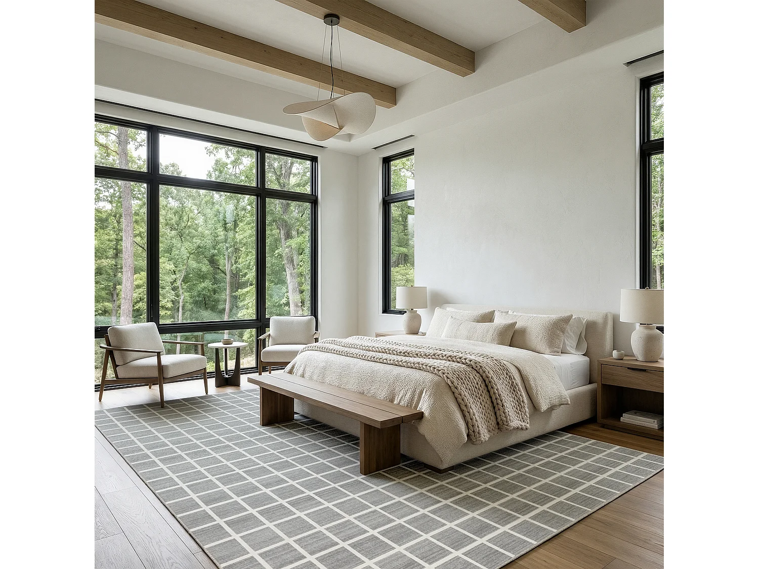 Moderne geruite vloerkleden voor de woonkamer - Wasbare vloerkleden - 200x300 cm Grijs