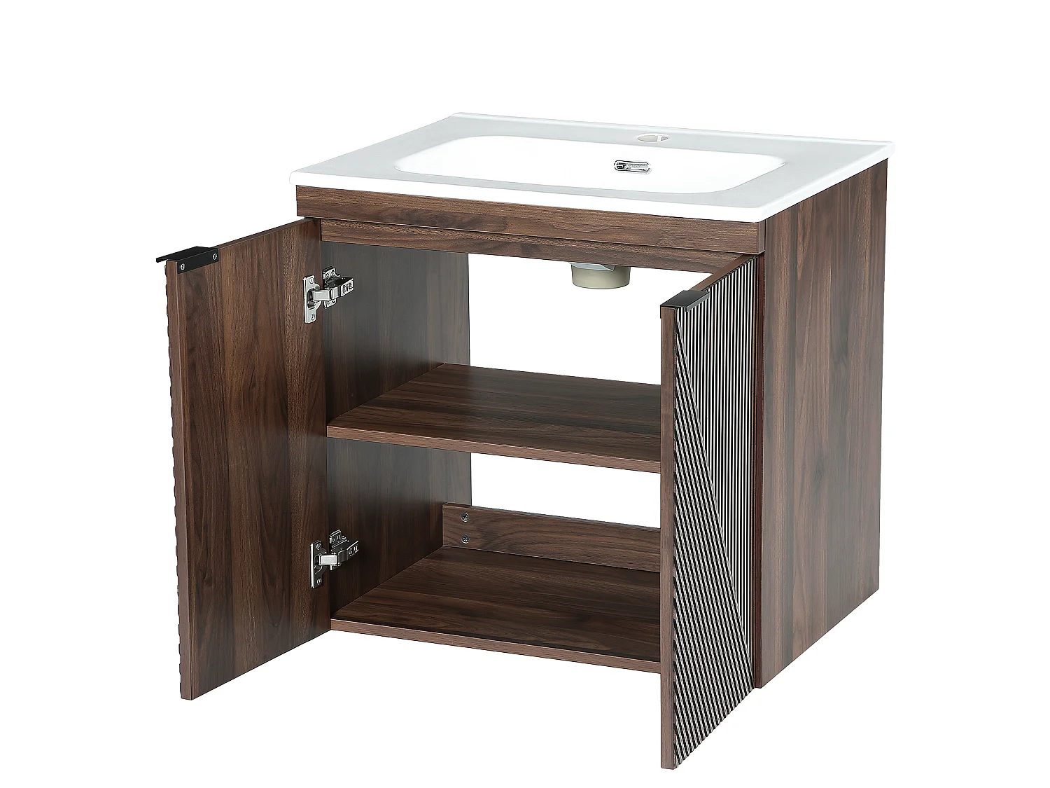 Meuble Simple Vasque 60cm à Suspendre + Lavabo en céramique, 2 portes, marron rustique