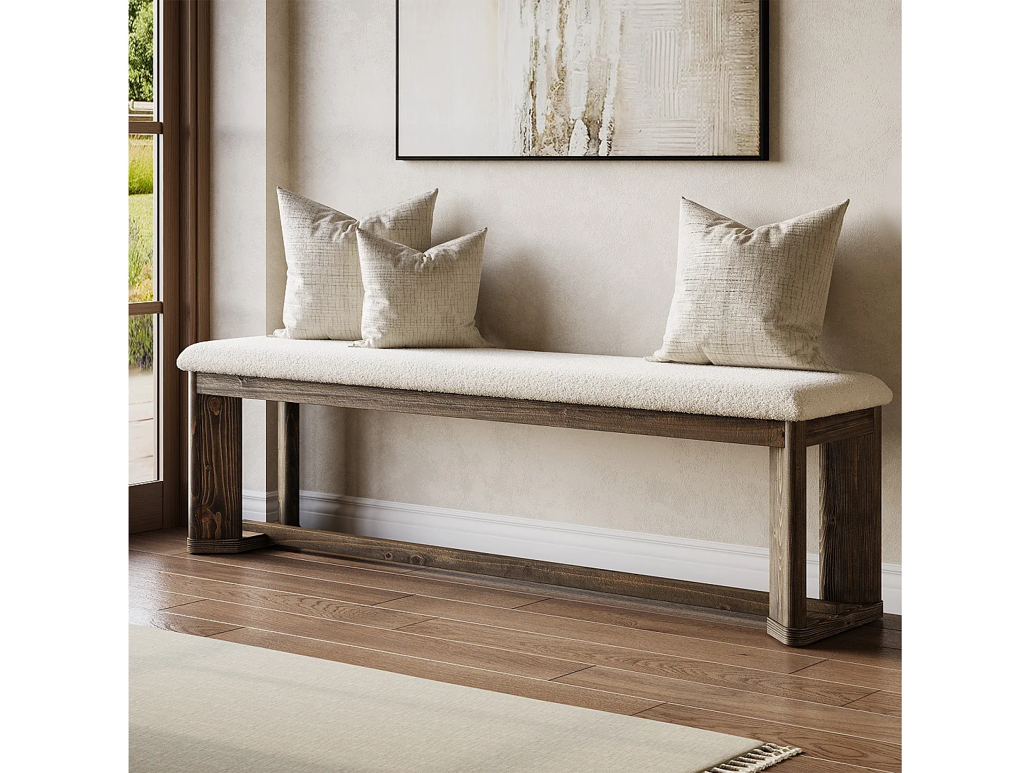 Entrébänk med sittdyna, sänggavlbänk, Bois massif 160 x 35 x 45 cm