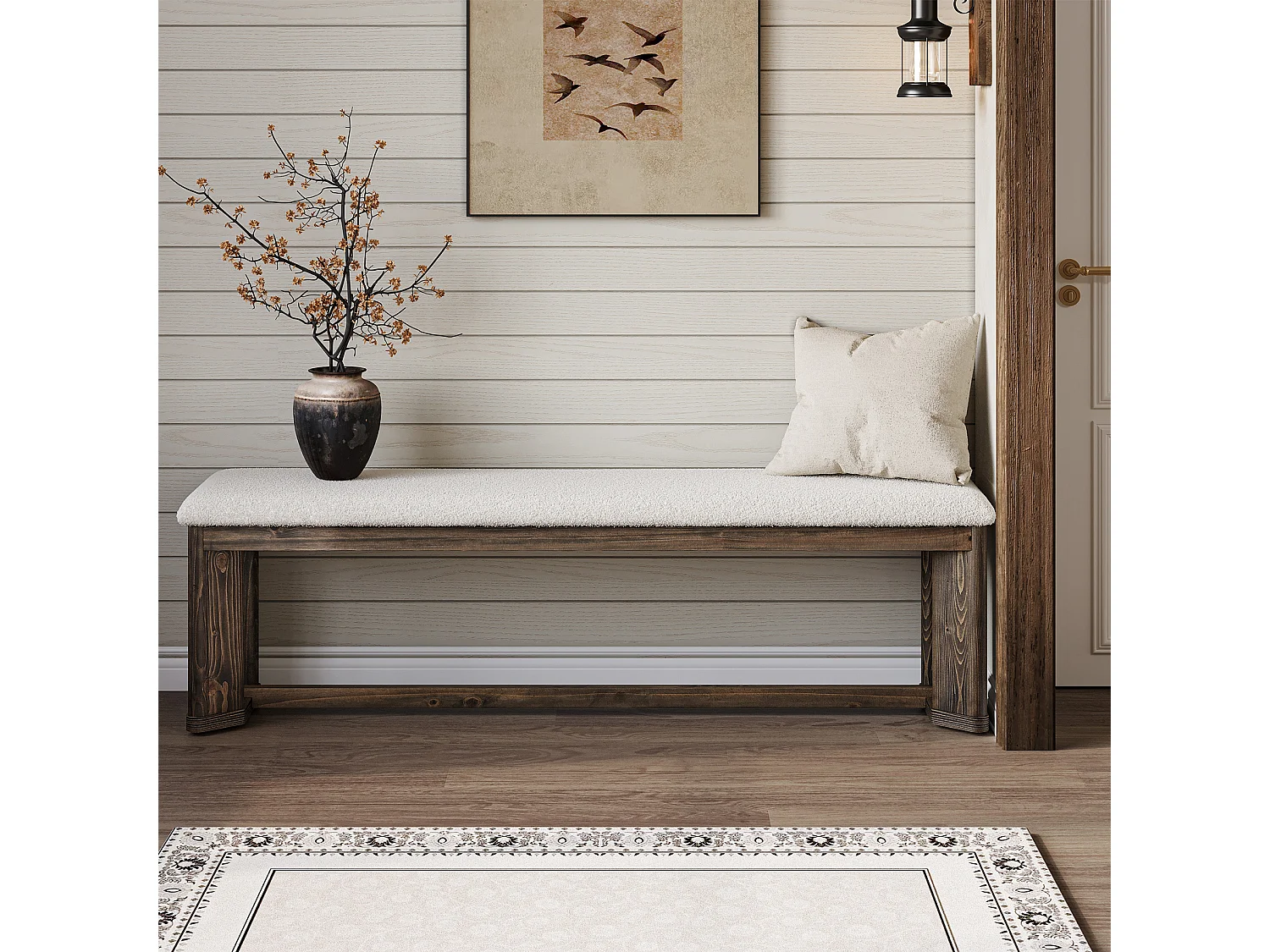 Entrébänk med sittdyna, sänggavlbänk, Bois massif 160 x 35 x 45 cm