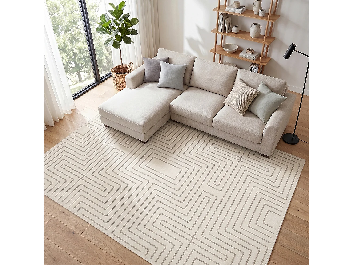 Tapis modernes pour salon - Tapis géométriques lavables - 200 x 300 cm Beige