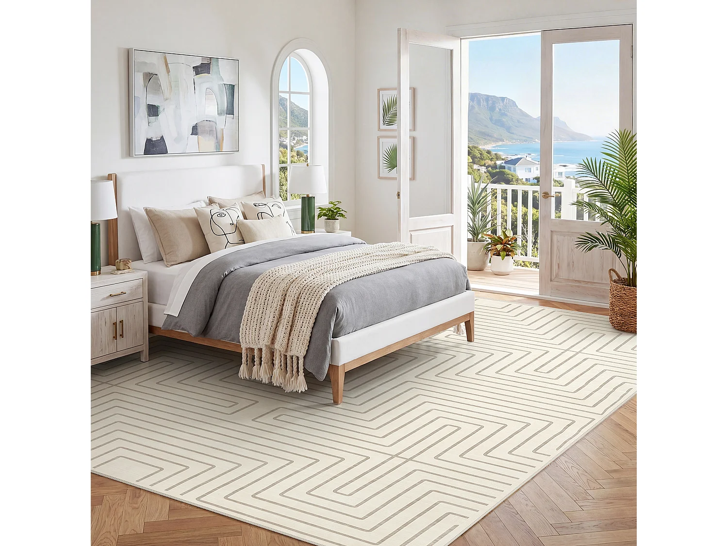 Tapis modernes pour salon - Tapis géométriques lavables - 200 x 300 cm Beige