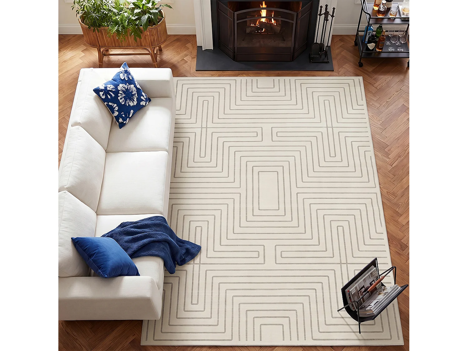 Tapis modernes pour salon - Tapis géométriques lavables - 200 x 300 cm Beige
