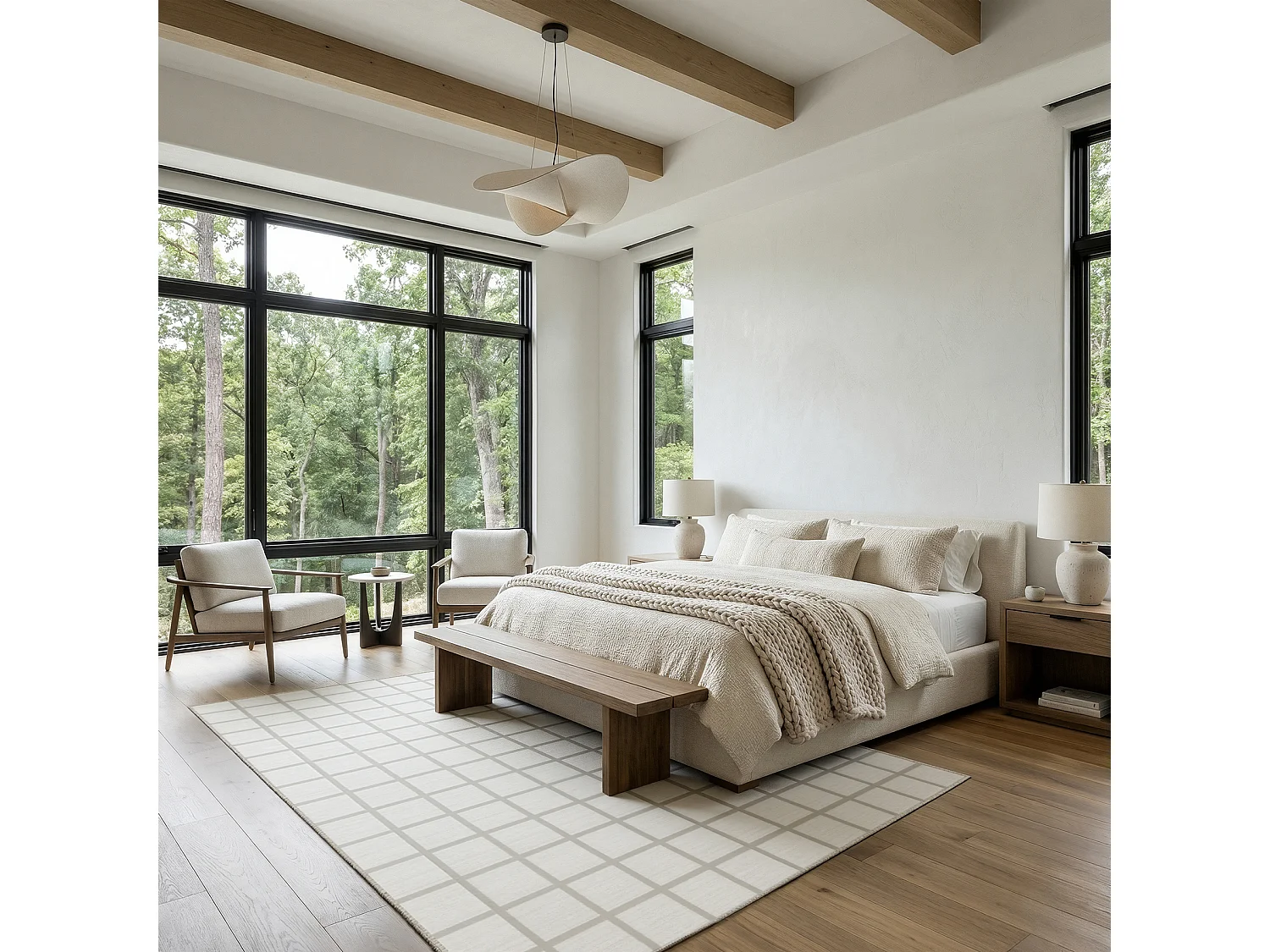 Moderne geruite vloerkleden voor de woonkamer - Wasbare vloerkleden - 160x230 cm Beige
