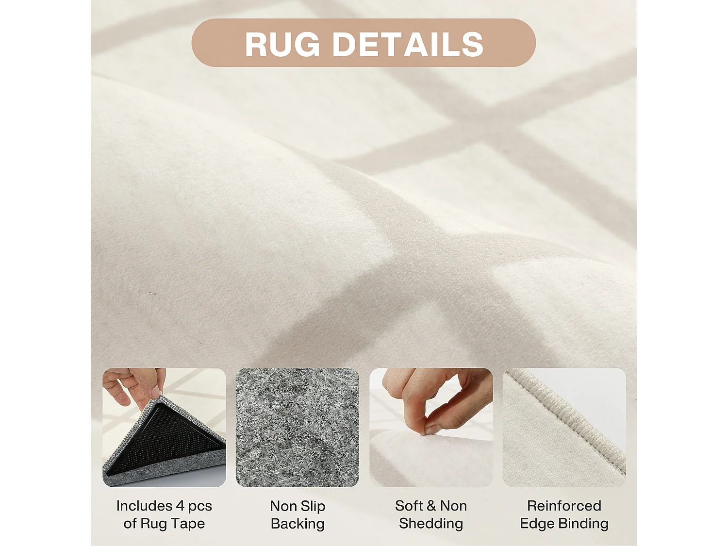 Moderne geruite vloerkleden voor de woonkamer - Wasbare vloerkleden - 160x230 cm Beige