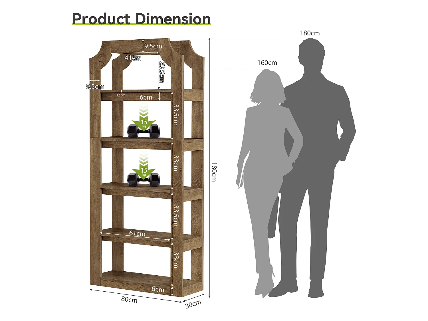 Étagère à livres à 5 niveaux de 180 cm de haut, style ferme, étagère de rangement vintage autoportante