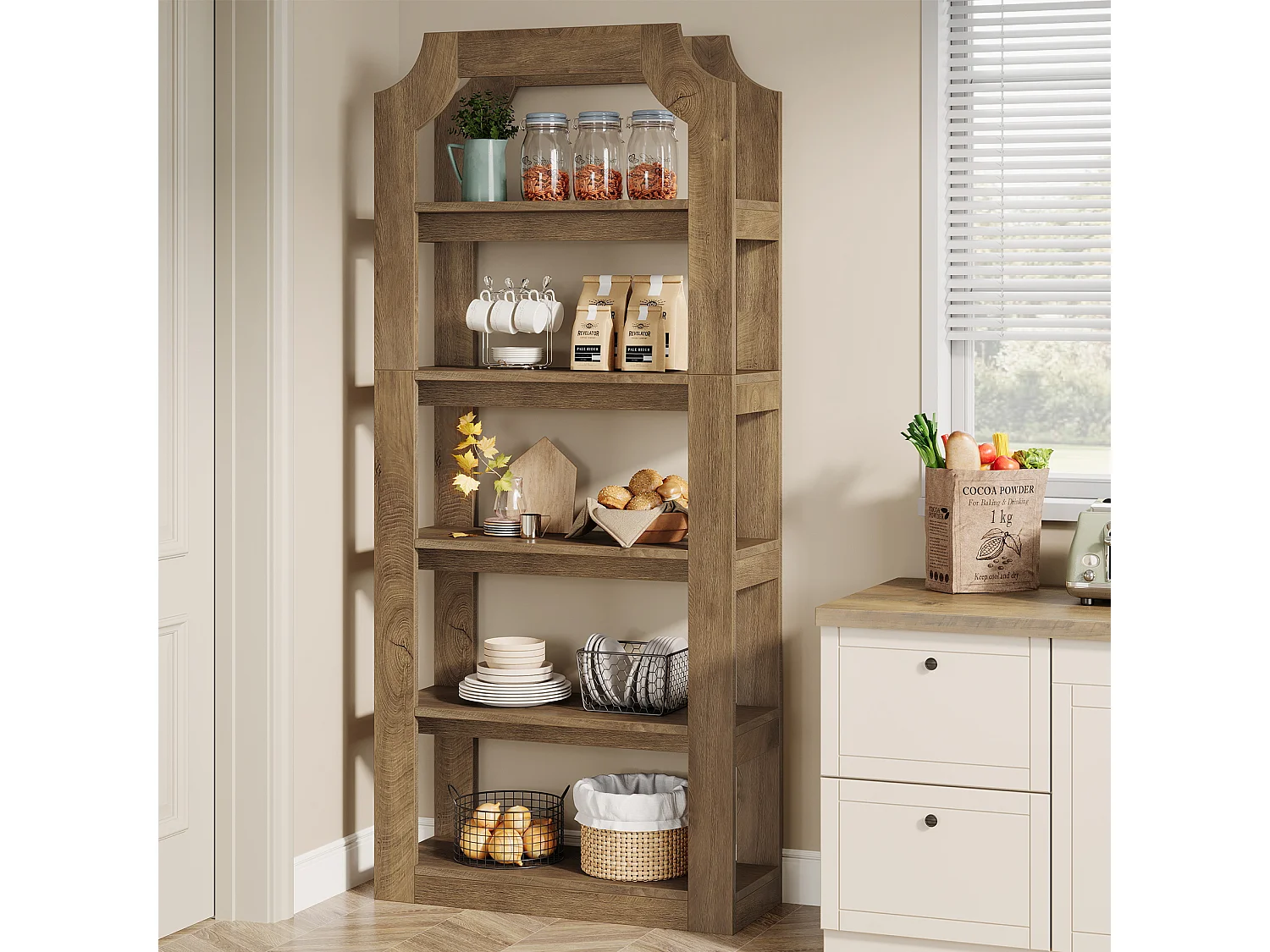 Étagère à livres à 5 niveaux de 180 cm de haut, style ferme, étagère de rangement vintage autoportante