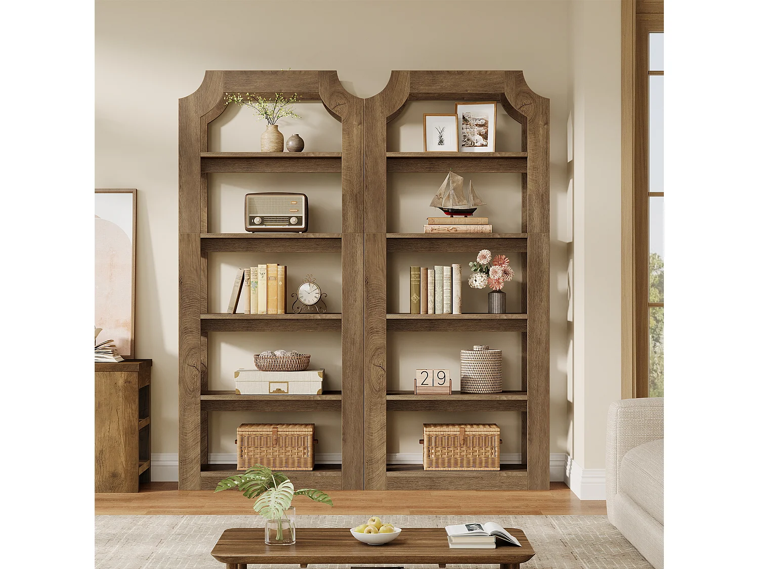 Étagère à livres à 5 niveaux de 180 cm de haut, style ferme, étagère de rangement vintage autoportante
