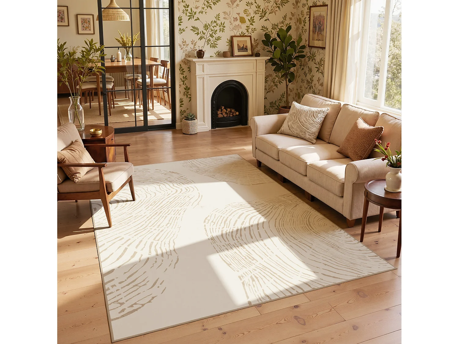 Tapis de salon modernes - Tapis lavables - 160 x 230 cm Beige