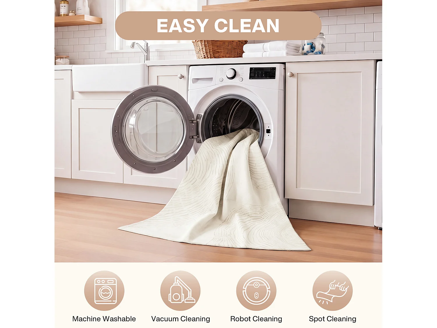 Tapis de salon modernes - Tapis lavables - 160 x 230 cm Beige