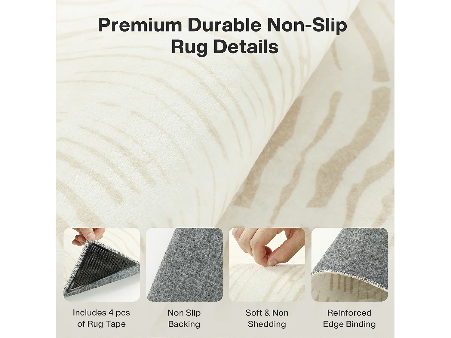 Tapis de salon modernes - Tapis lavables - 160 x 230 cm Beige