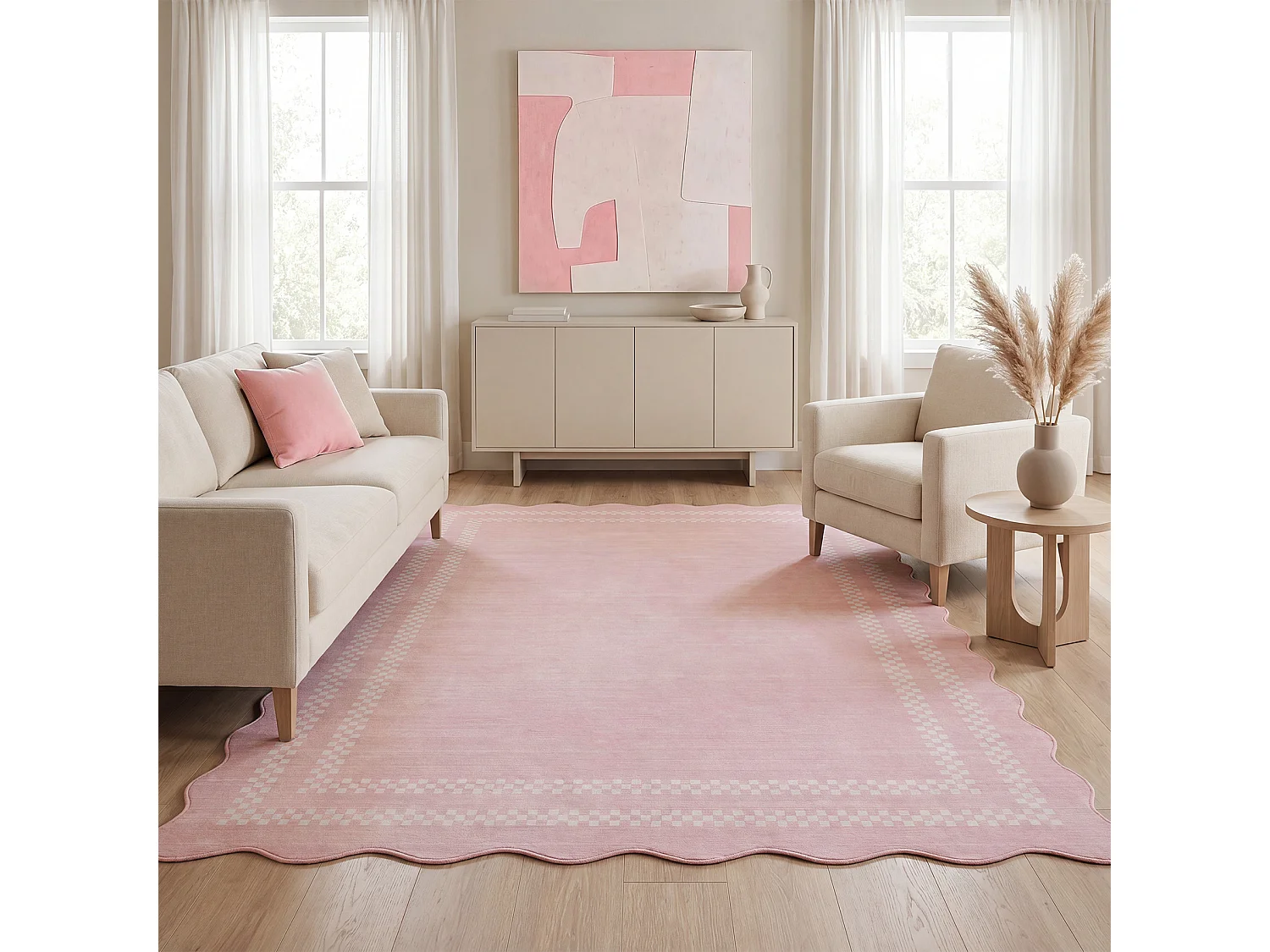 Tapis de salon modernes - Tapis lavables à motif vagues - 160 x 230 cm Rose