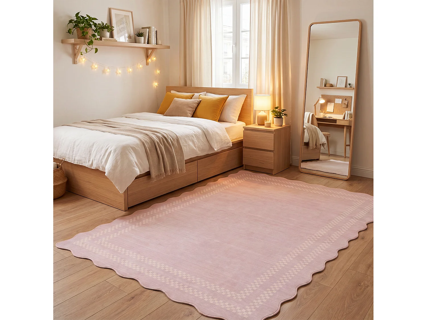 Tapis de salon modernes - Tapis lavables à motif vagues - 160 x 230 cm Rose