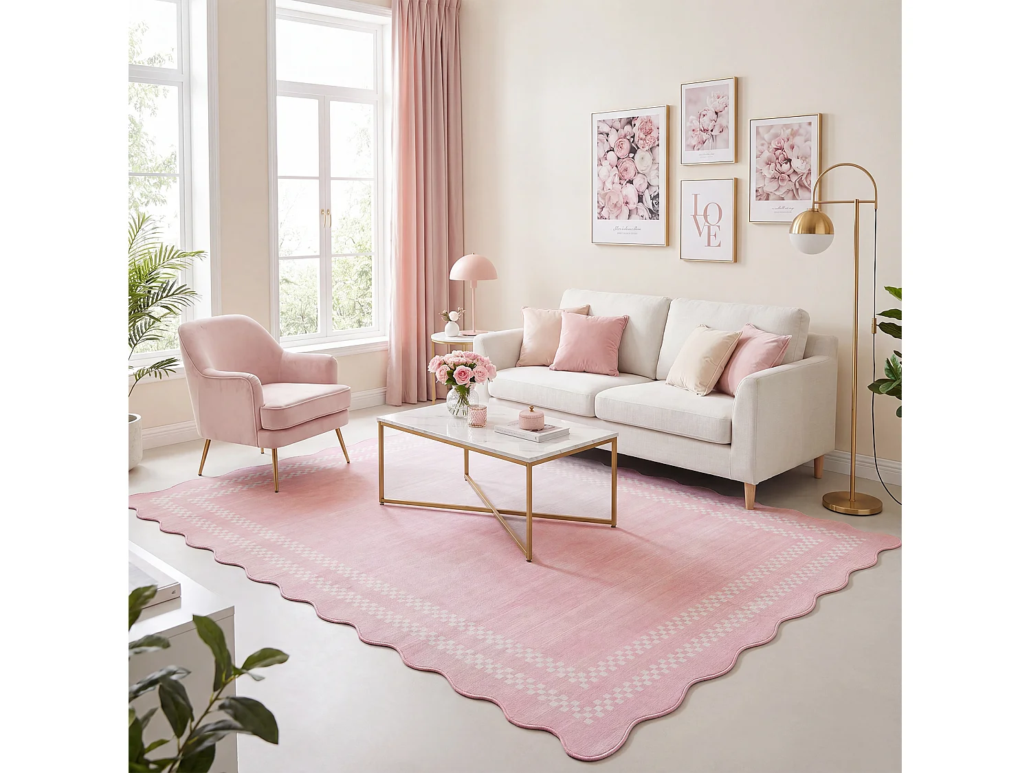 Tapis de salon modernes - Tapis lavables à motif vagues - 160 x 230 cm Rose