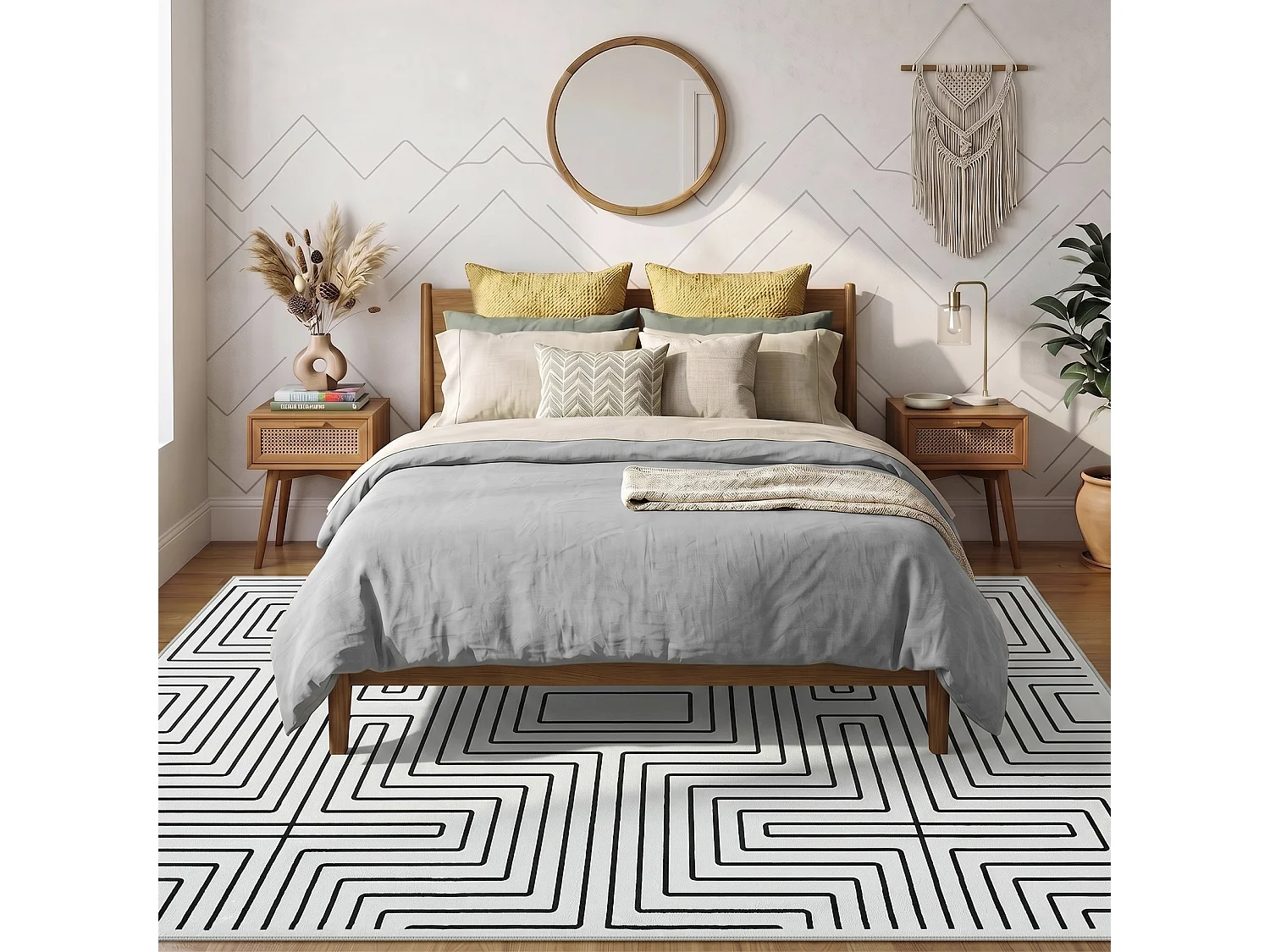 Tapis modernes pour salon - Tapis géométriques lavables - 200 x 300 cm Noir et blanc