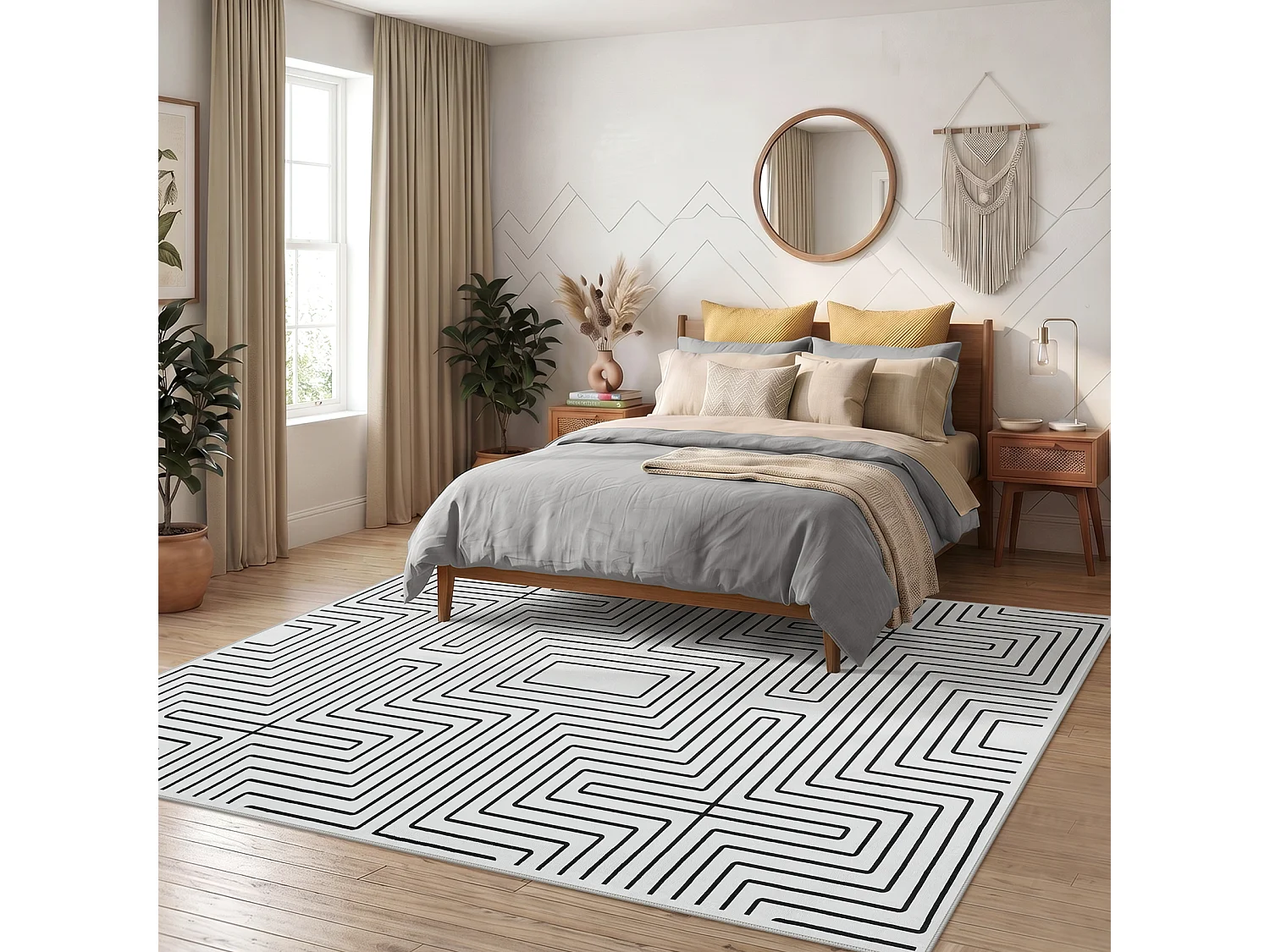 Tapis modernes pour salon - Tapis géométriques lavables - 200 x 300 cm Noir et blanc