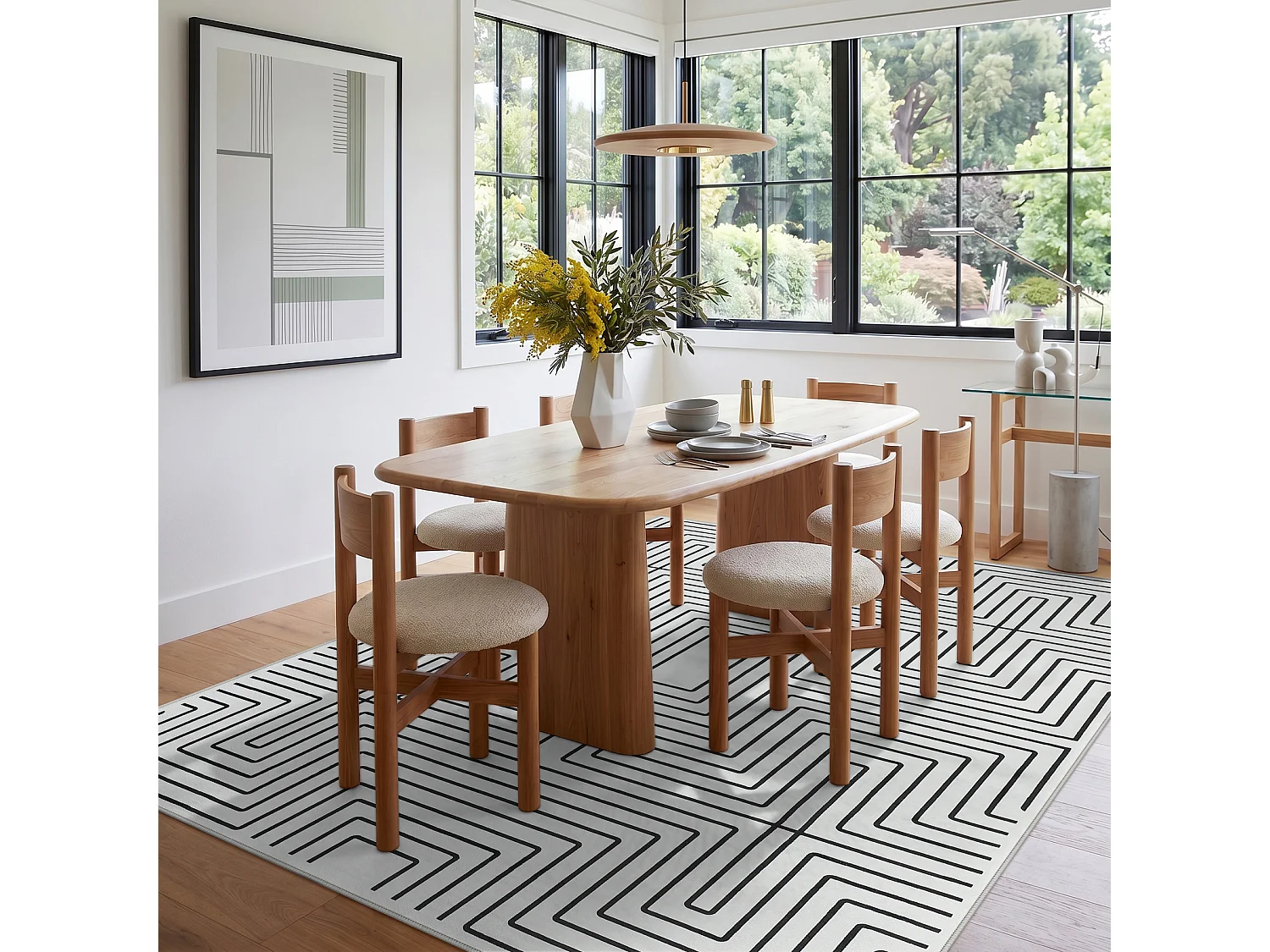 Tapis modernes pour salon - Tapis géométriques lavables - 200 x 300 cm Noir et blanc