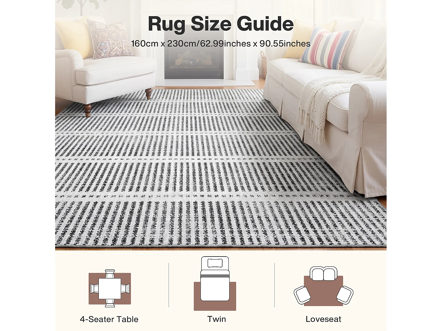Tapis modernes pour salon - Tapis lavables - 160 x 230 cm Gris