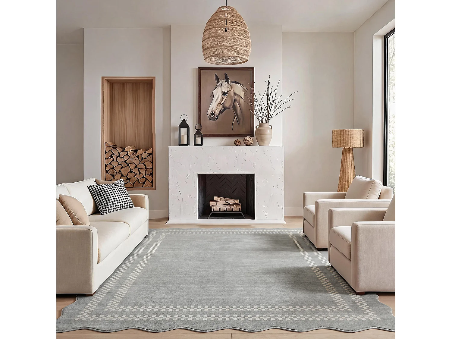 Tapis de salon modernes - Motif vagues, lavable - 160 x 230 cm, gris