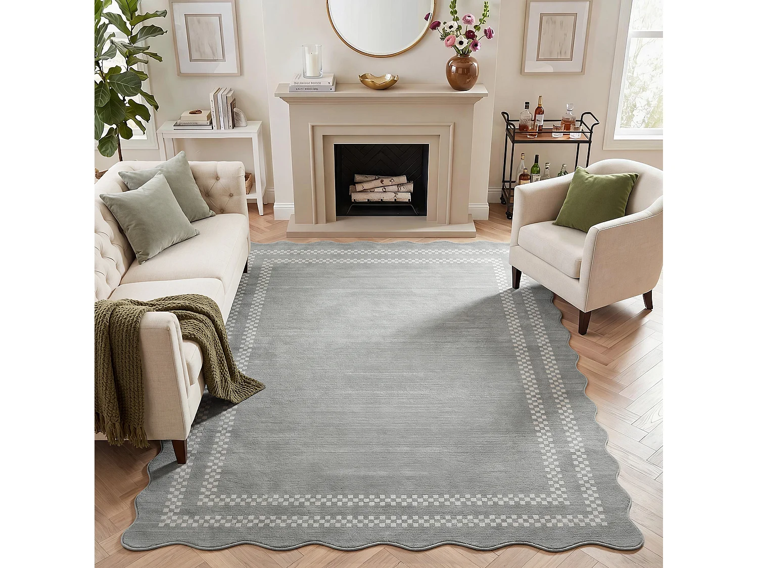 Tapis de salon modernes - Motif vagues, lavable - 160 x 230 cm, gris