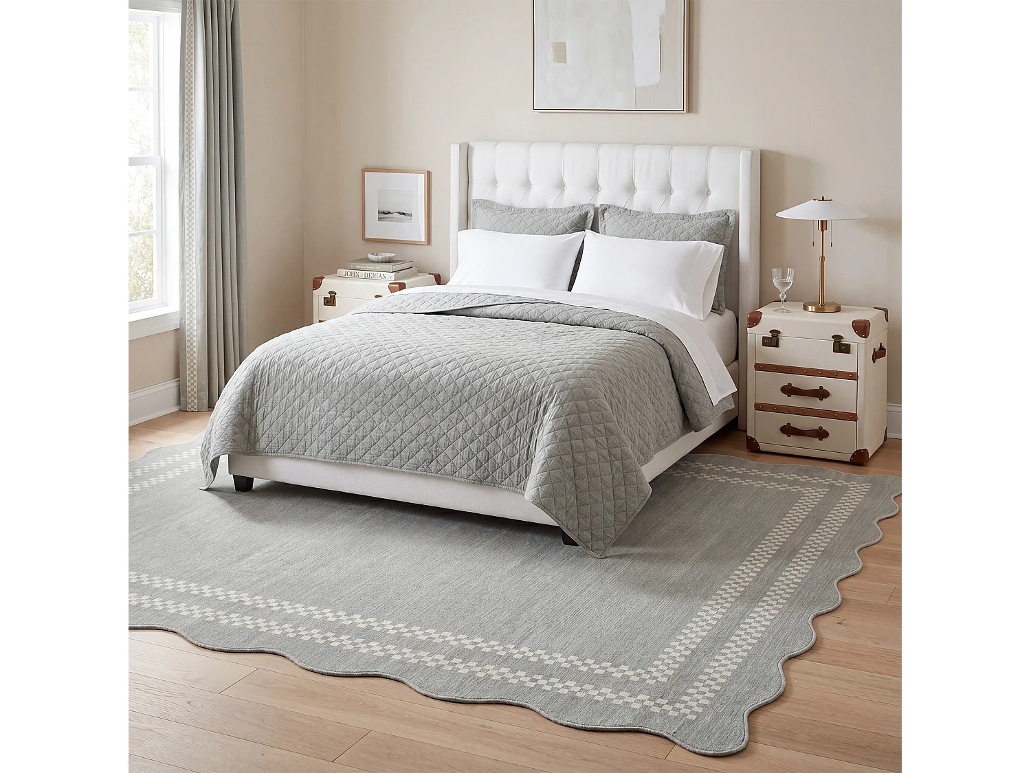 Tapis de salon modernes - Motif vagues, lavable - 160 x 230 cm, gris
