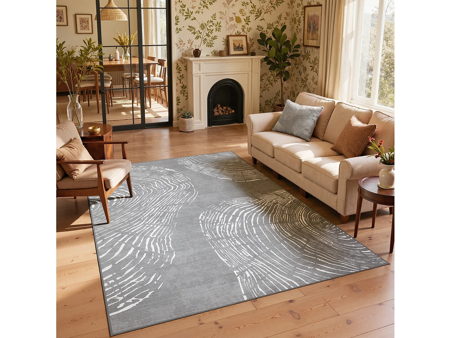 Tapis modernes pour salon - Tapis lavables - 160 x 230 cm Gris