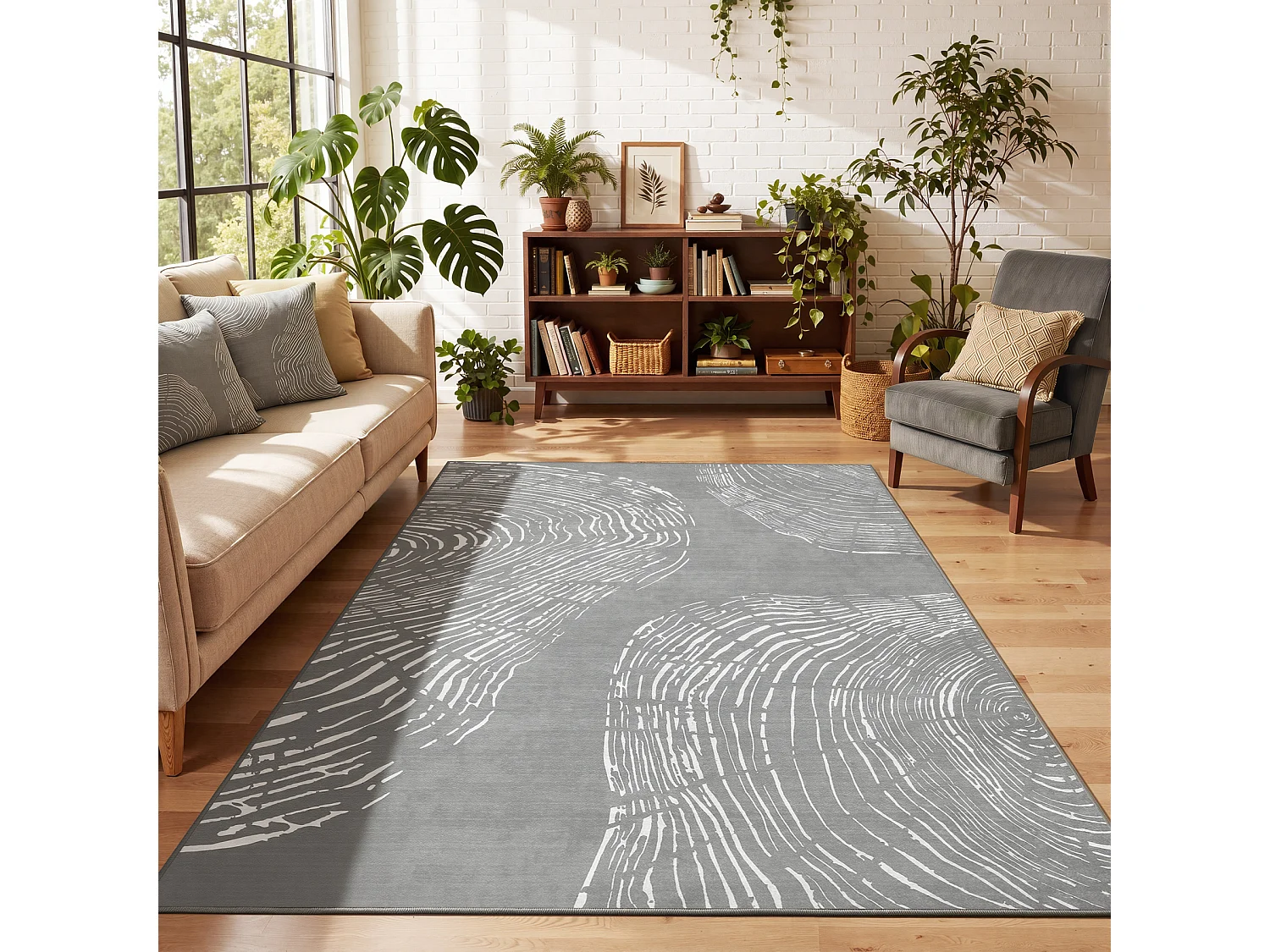 Tapis modernes pour salon - Tapis lavables - 160 x 230 cm Gris