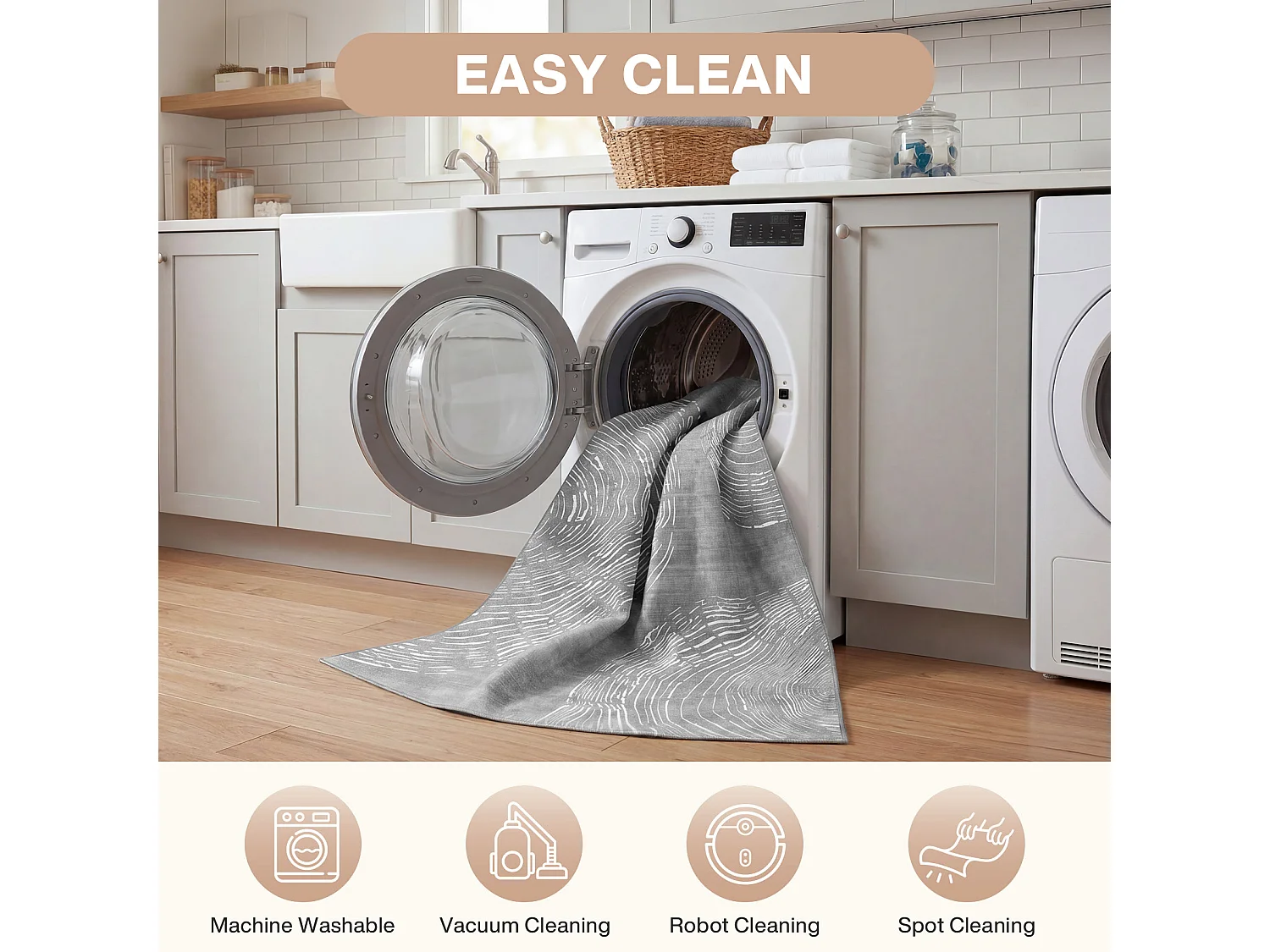 Tapis modernes pour salon - Tapis lavables - 160 x 230 cm Gris