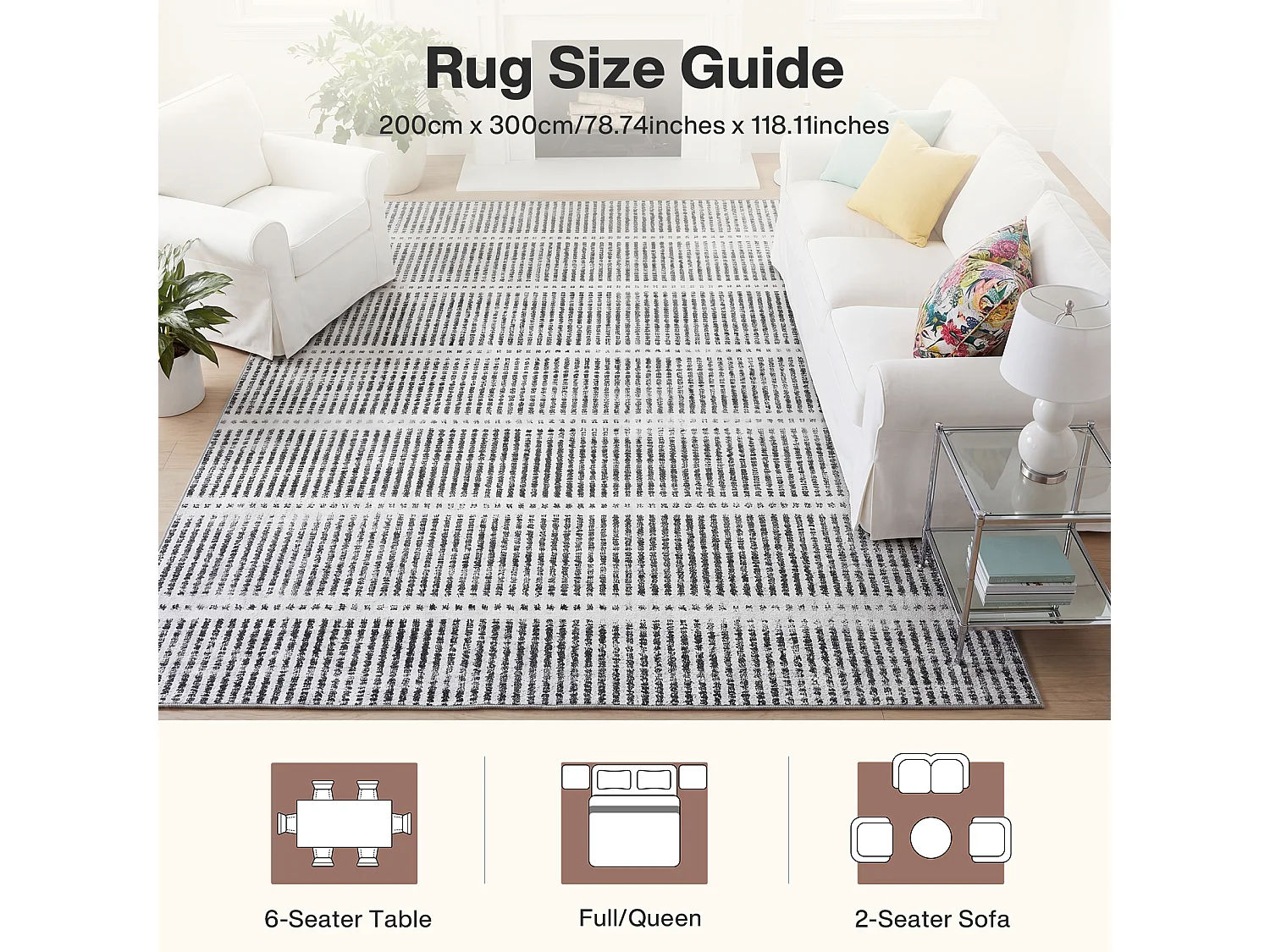 Tapis modernes pour salon - Tapis lavables - 200 x 300 cm Gris