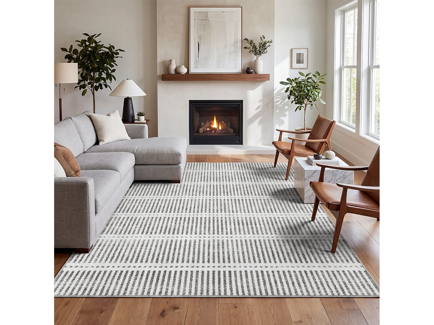 Tapis modernes pour salon - Tapis lavables - 200 x 300 cm Gris