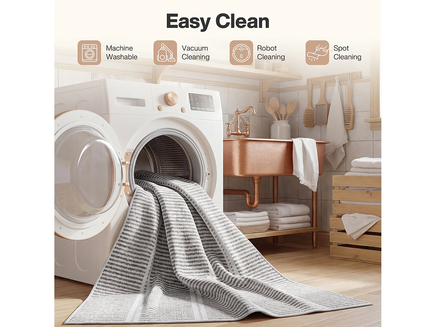 Tapis modernes pour salon - Tapis lavables - 200 x 300 cm Gris