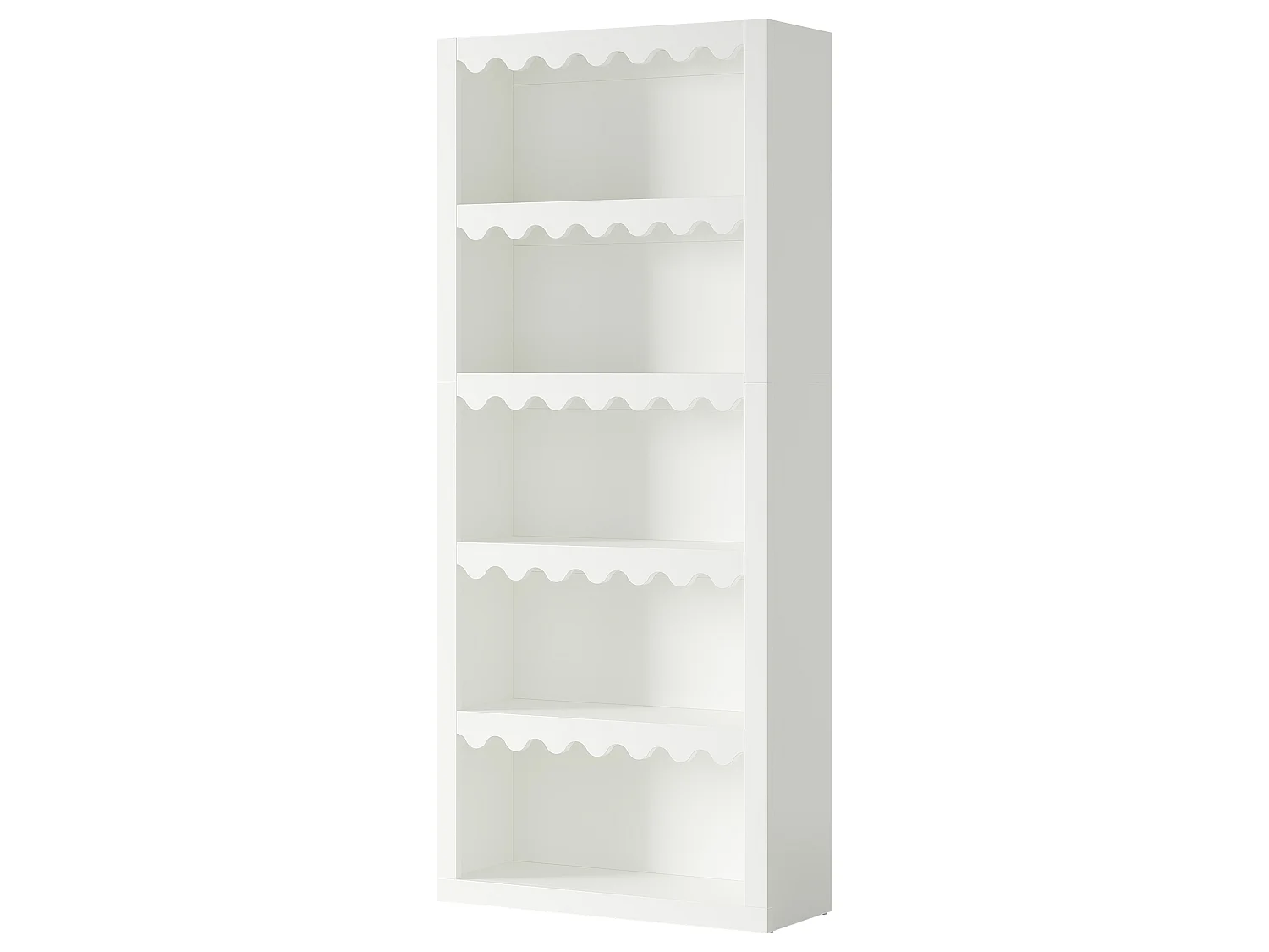 Bibliothèque ouverte à 5 niveaux, étagère blanche de 180 cm de haut avec bords festonnés