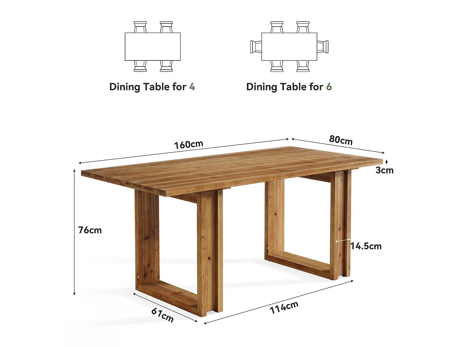 Rechthoekige eettafel voor 4-6 personen - MDF - Bruin 160 x 80 x 76 cm Stoelen niet inbegrepen