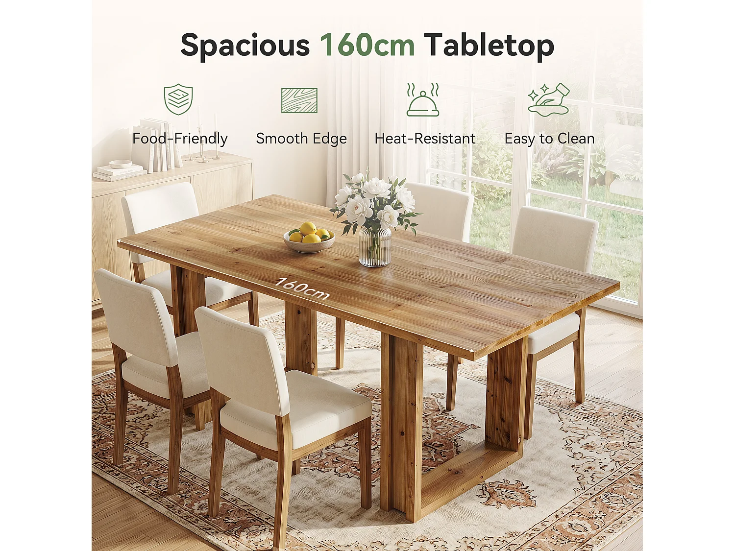 Rechthoekige eettafel voor 4-6 personen - MDF - Bruin 160 x 80 x 76 cm Stoelen niet inbegrepen